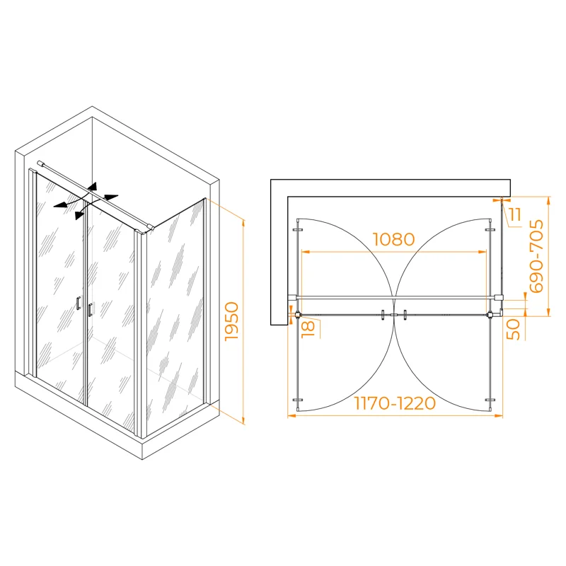 Душевой уголок RGW PA-144B (PA-104B+Z-050-2B+O-104B)