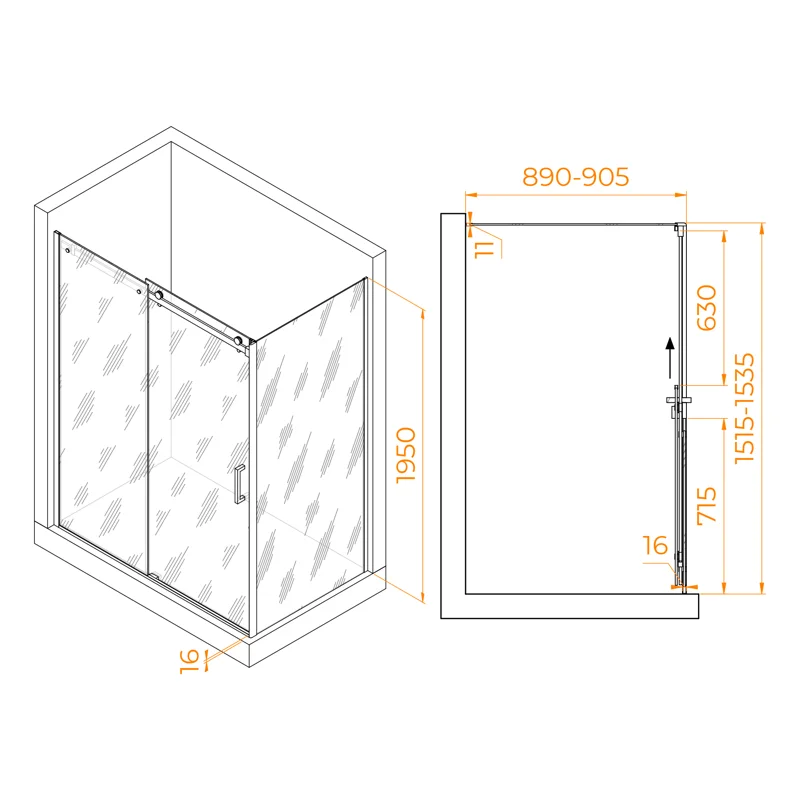 Душевой уголок RGW Tornado 02074459-14 150x90 стекло прозрачное 8 мм