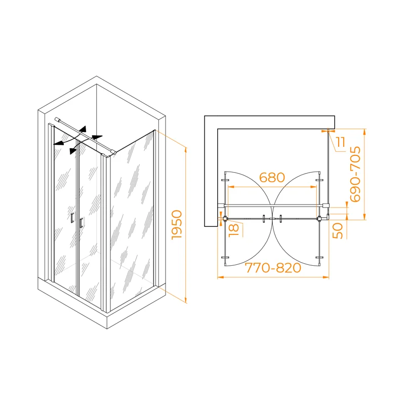 Душевой уголок RGW Passage 060814487-011 80x70 стекло прозрачное 6 мм