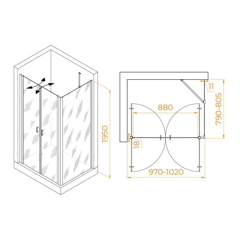 Душевой уголок RGW Passage 060814408-14 100x80 стекло прозрачное 6 мм
