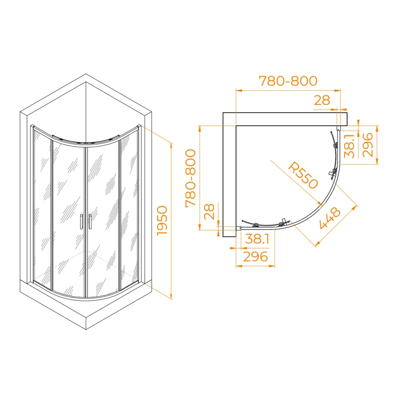 Душевой уголок RGW Passage PA-52B 80x80 03085288-14 профиль Черный стекло прозрачное
