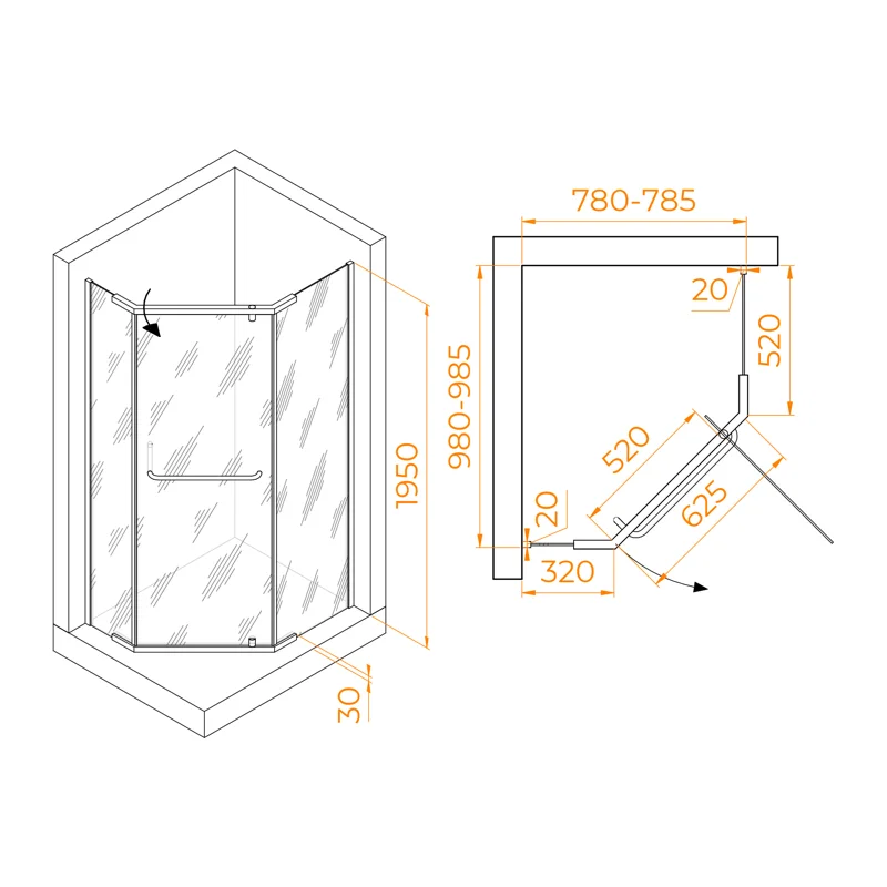 Душевой уголок RGW Passage PA-091B 100x80 35089180-14 профиль Черный стекло прозрачное