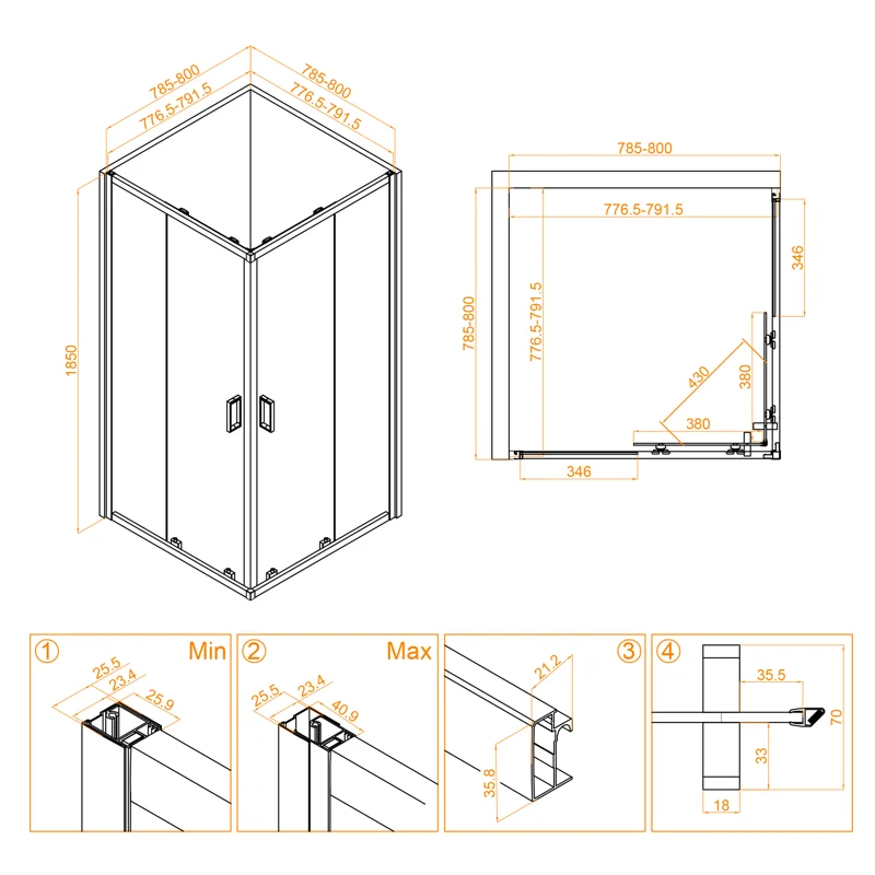 Душевой уголок RGW Classic CL-34 80х80 32093488-11 профиль Хром стекло прозрачное