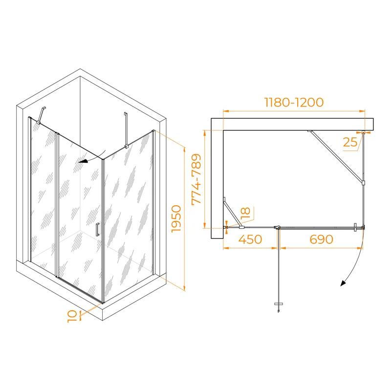 Душевой уголок RGW Leipzig 06124428-11 120x80 стекло прозрачное 6 мм