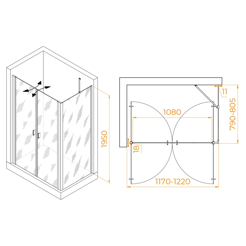 Душевой уголок RGW Passage 060814428-11 120x80 стекло прозрачное 6 мм