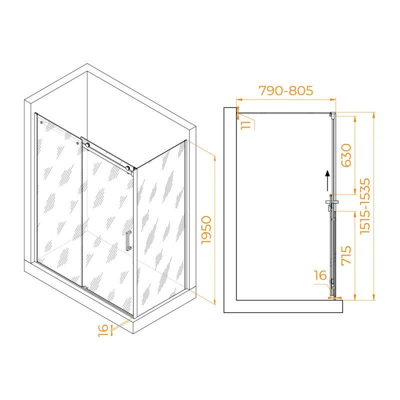 Душевой уголок RGW Tornado 02074458-11 150x80 стекло прозрачное 8 мм