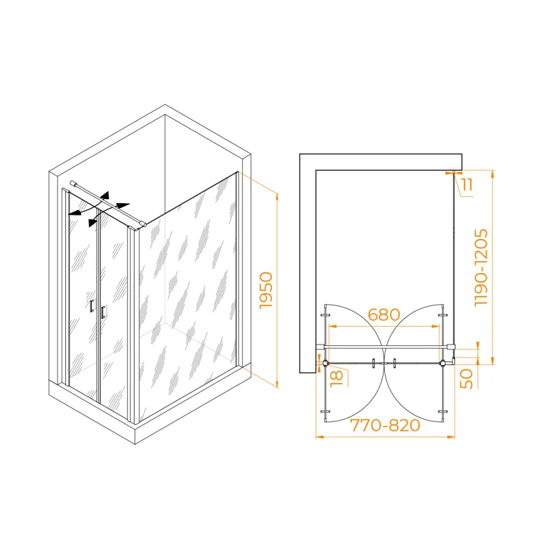 Душевой уголок RGW PA-144B (PA-104B+Z-050-2B+O-104B)