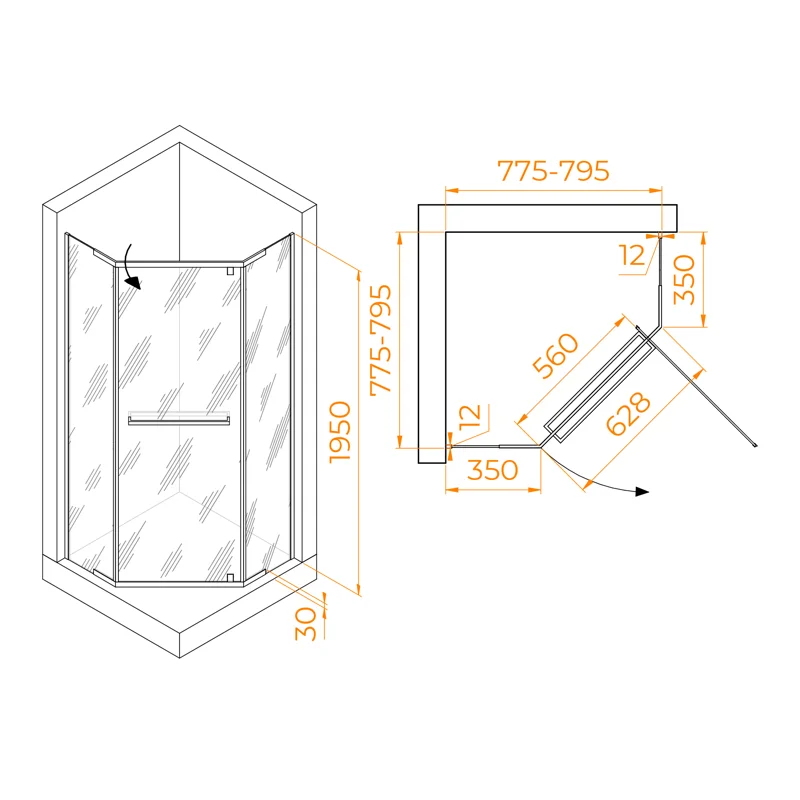 Душевой уголок RGW Passage 41088288-14 80x80 стекло прозрачное 6 мм