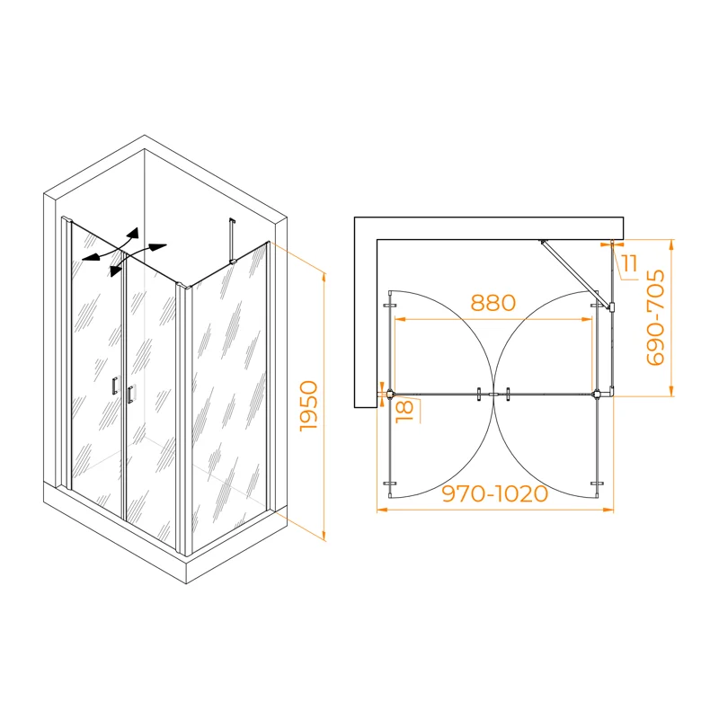 Душевой уголок RGW Passage 060814407-11 100x70 стекло прозрачное 6 мм