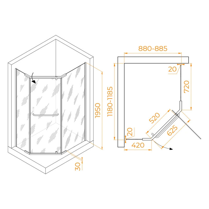 Душевой уголок RGW Passage PA-091B 120x90 35089192-14 профиль Черный стекло прозрачное
