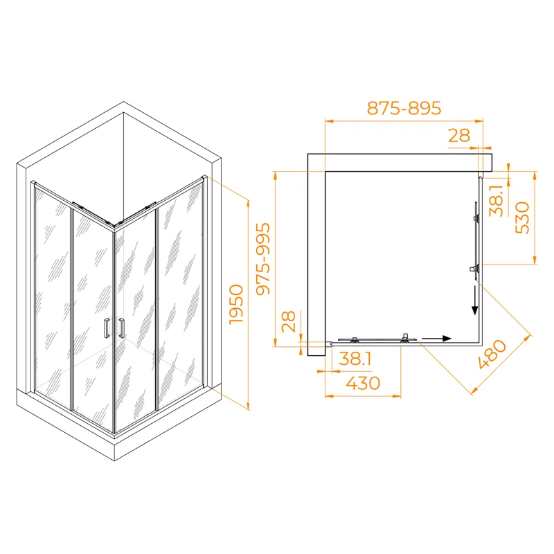 Душевой уголок RGW Passage 030824690-11 90x100 стекло прозрачное 6 мм