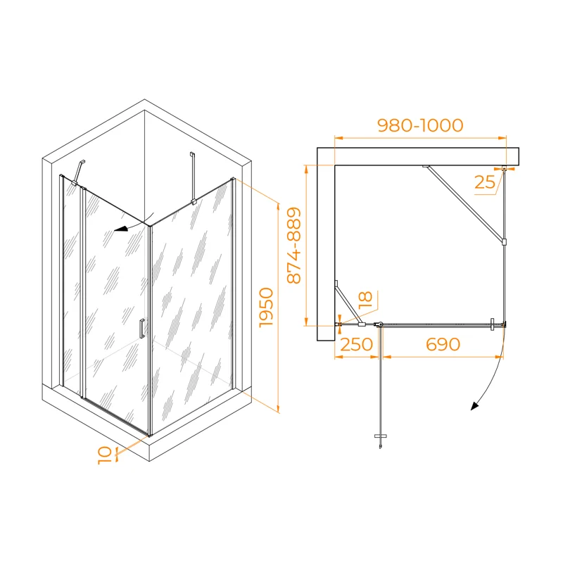 Душевой уголок RGW Leipzig 06124409-11 100x90 стекло прозрачное 6 мм