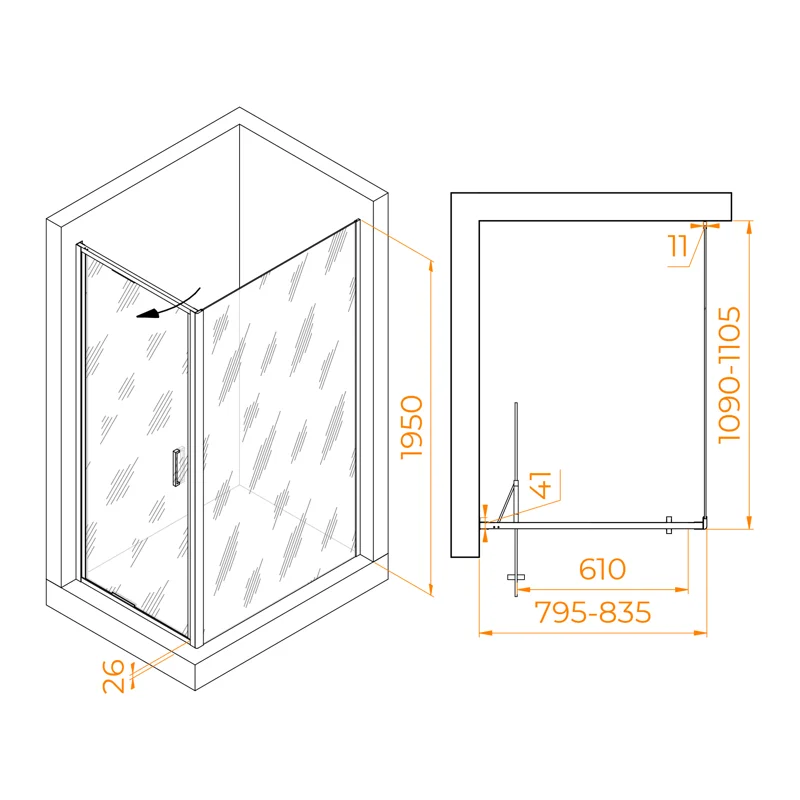 Душевой уголок RGW Stilvoll 703214581-14 80x110 стекло прозрачное 8 мм