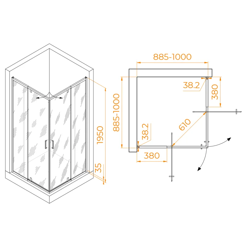 Душевой уголок RGW Passage 350803899-11 90x90 стекло прозрачное 6 мм