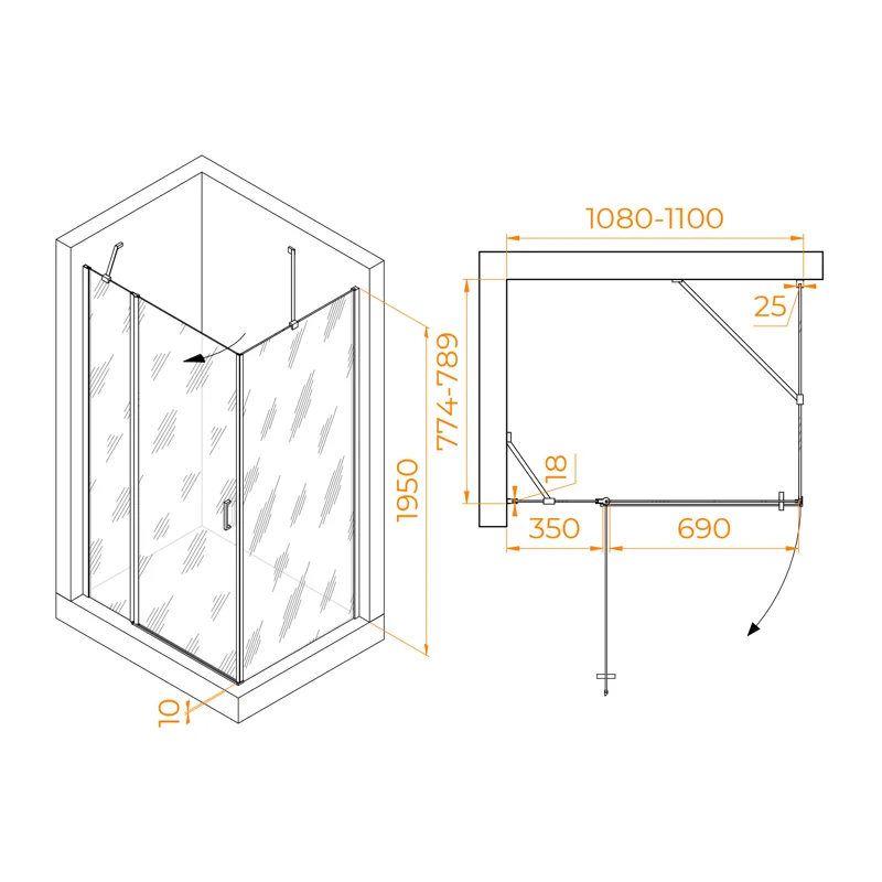 Душевой уголок RGW Leipzig 06124418-11 110x80 стекло прозрачное 6 мм