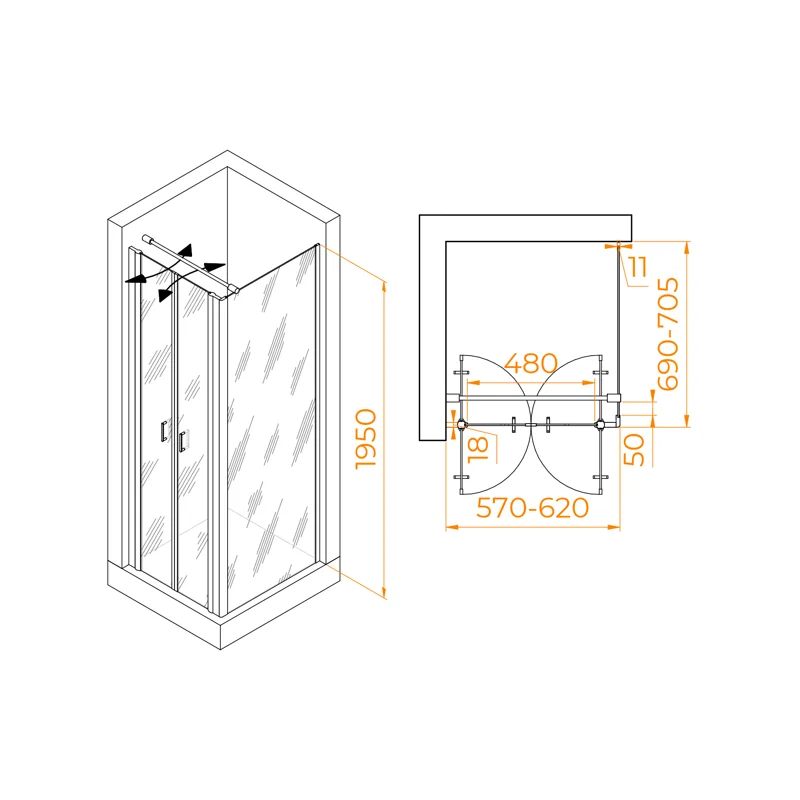 Душевой уголок RGW Passage 060814467-014 60x70 стекло прозрачное 6 мм