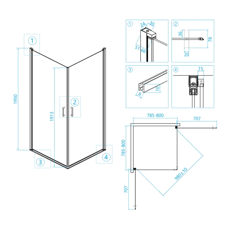 Душевой уголок RGW Leipzig 06123008-11 80x80 стекло прозрачное 6 мм