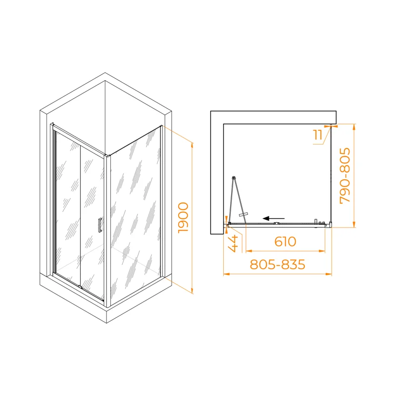 Душевой уголок RGW Passage 060813288-14 80x80 стекло прозрачное 5 мм