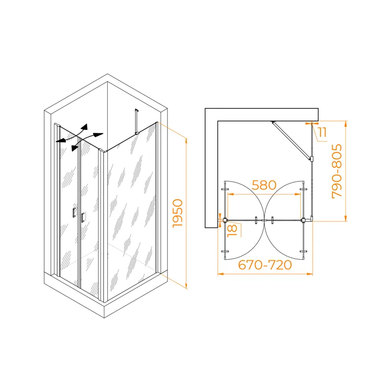 Душевой уголок RGW Passage 060814478-11 70x80 стекло прозрачное 6 мм