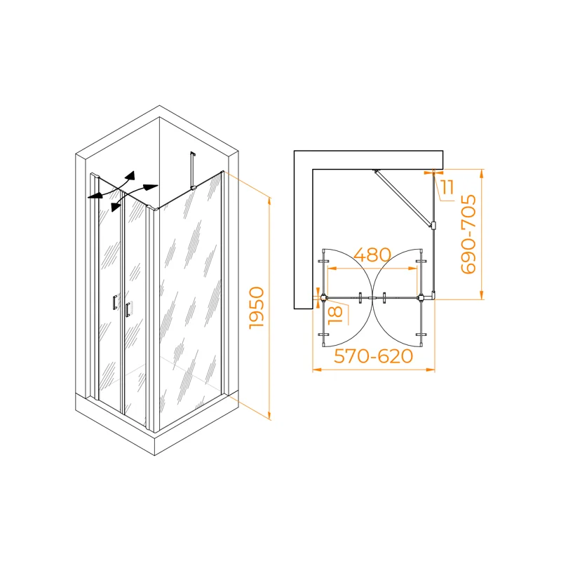 Душевой уголок RGW Passage 060814467-11 60x70 стекло прозрачное 6 мм