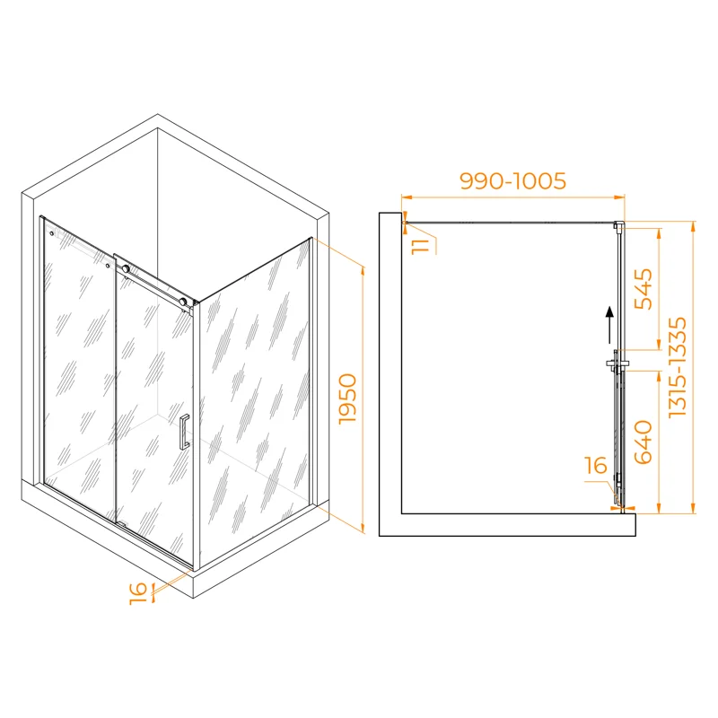 Душевой уголок RGW TO-44-1 (TO-14 + Z-060-2), 130 x 100 см, дверь раздвижная, стекло прозрачное, хром, 020744130-11