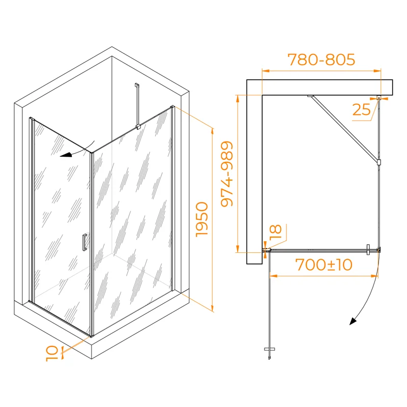 Душевой уголок RGW Leipzig 06123480-11 80x100 стекло прозрачное 6 мм