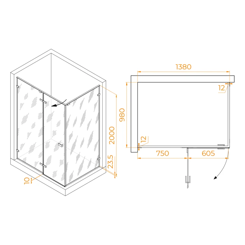 Душевой уголок RGW Stilvoll 353204040-14 140x100 стекло прозрачное 8 мм