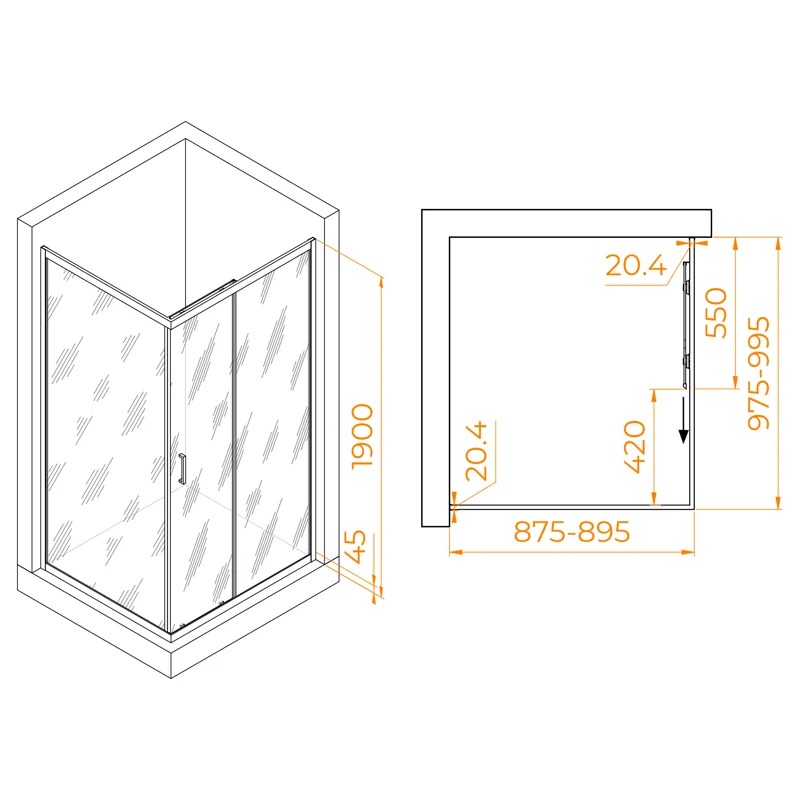 Душевой уголок RGW Passage 410824590-11 90x100 стекло прозрачное 6 мм