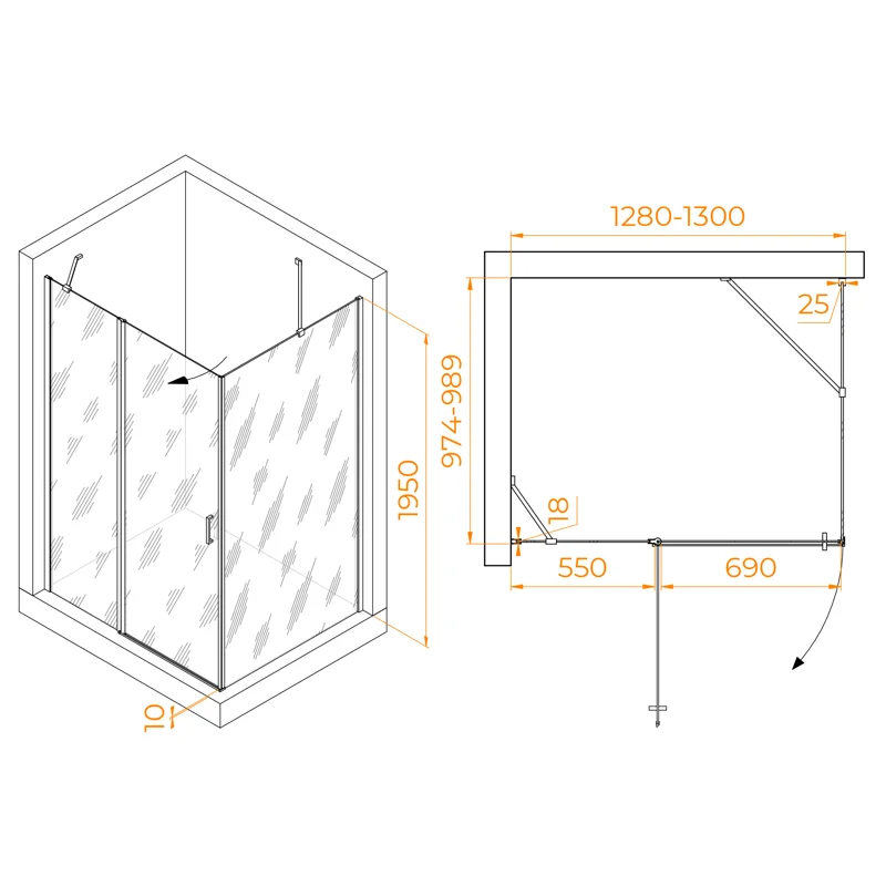 Душевой уголок RGW Leipzig 06124430-11 130x100 стекло прозрачное 6 мм