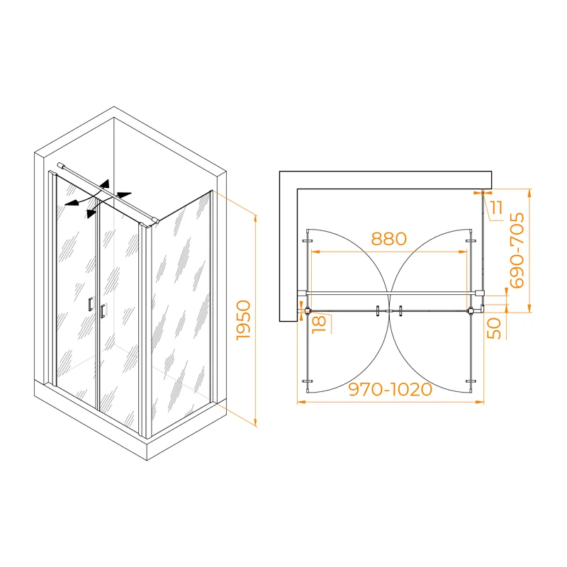 Душевой уголок RGW Passage 060814407-014 100x70 стекло прозрачное 6 мм