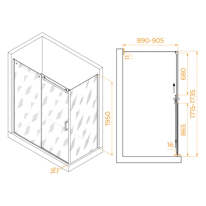 Душевой уголок RGW TO-44-1 (TO-14 + Z-060-2), 170 x 90 см, дверь раздвижная, стекло прозрачное, хром, 020744179-11
