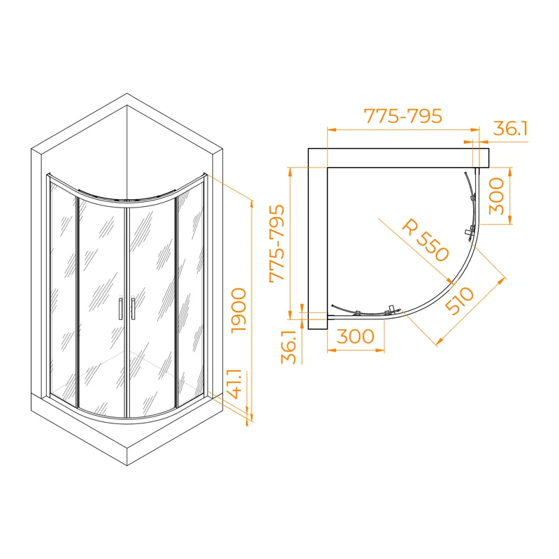 Душевой уголок RGW Passage PA-51 80х80 02085188-11 профиль Хром стекло прозрачное