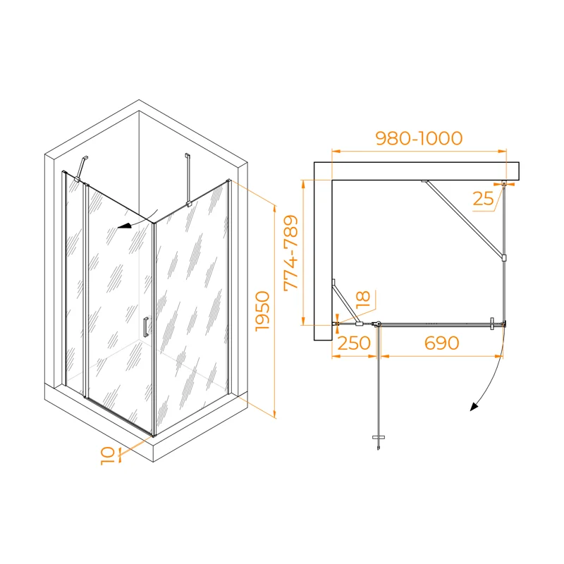 Душевой уголок RGW Leipzig 06124408-11 100x80 стекло прозрачное 6 мм