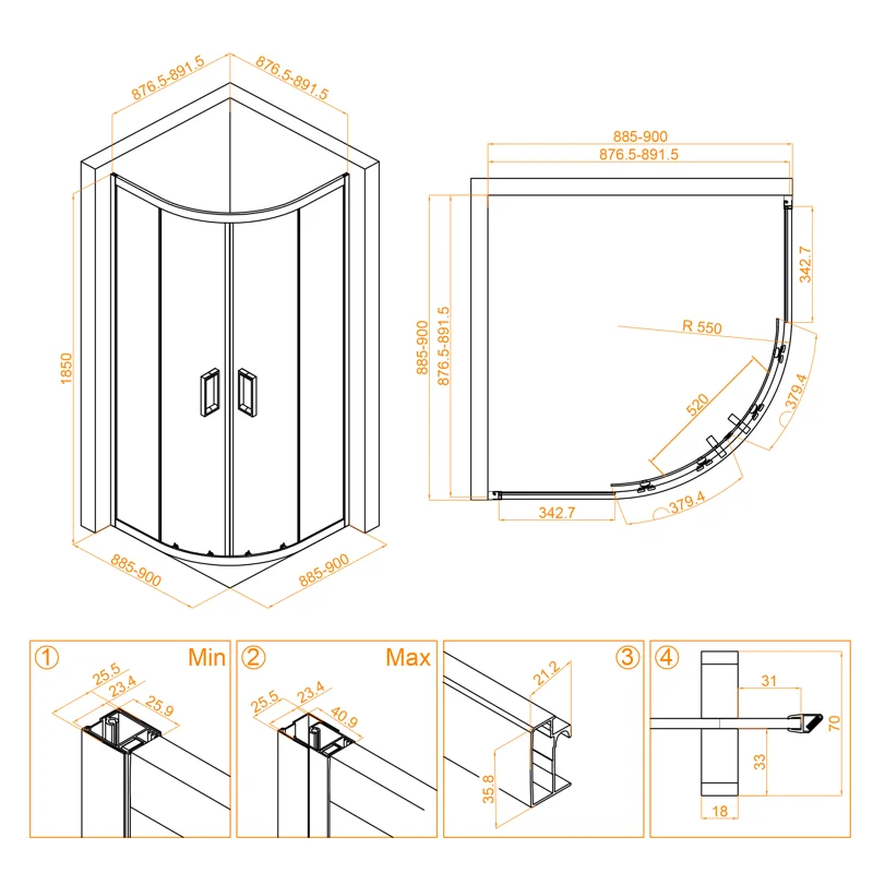 Душевой уголок RGW Classic CL-54-B 90х90 32095499-14 профиль Черный стекло прозрачное