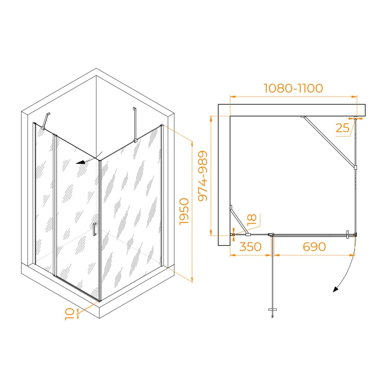 Душевой уголок RGW Leipzig 06124410-11 110x100 стекло прозрачное 6 мм