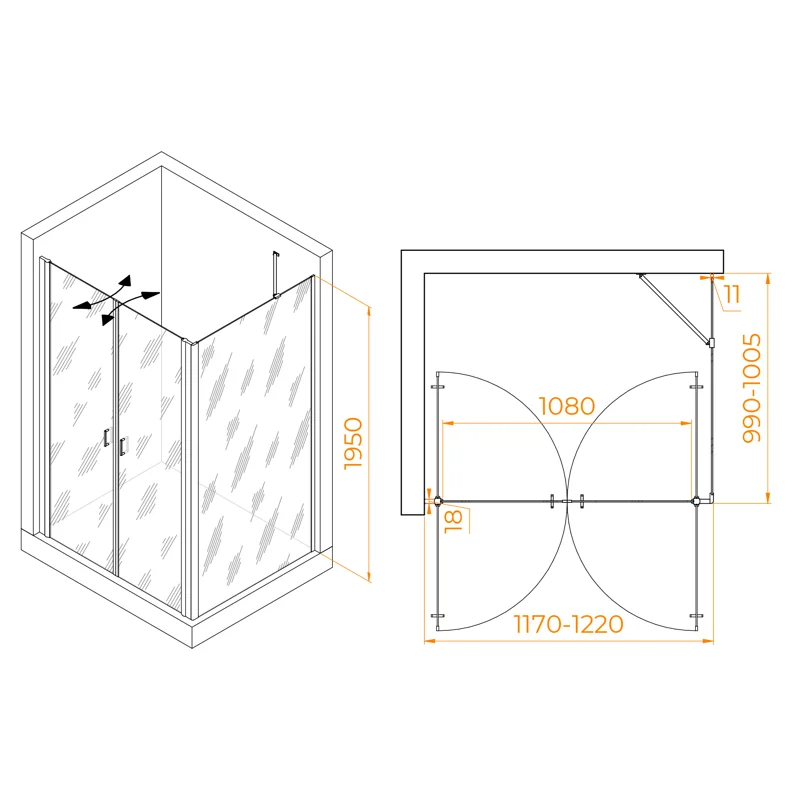 Душевой уголок RGW Passage 060814420-11 120x100 стекло прозрачное 6 мм