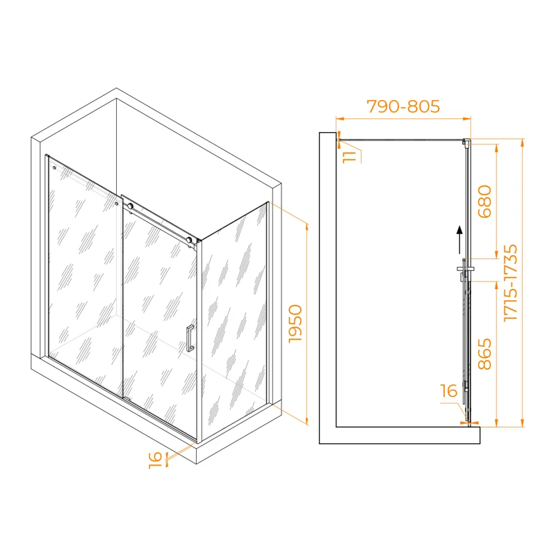 Душевой уголок RGW Tornado TO-44-1 (TO-14 + Z-060-2) 020744178-11, 170 x 80 см, стекло прозрачное, профиль хром