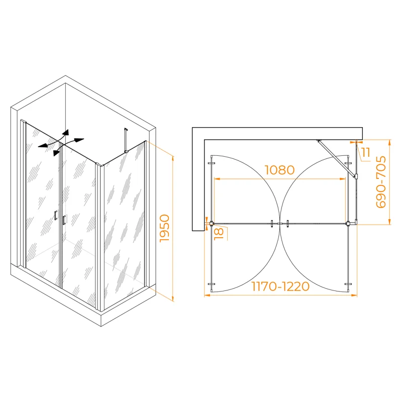 Душевой уголок RGW Passage 060814427-14 120x70 стекло прозрачное 6 мм