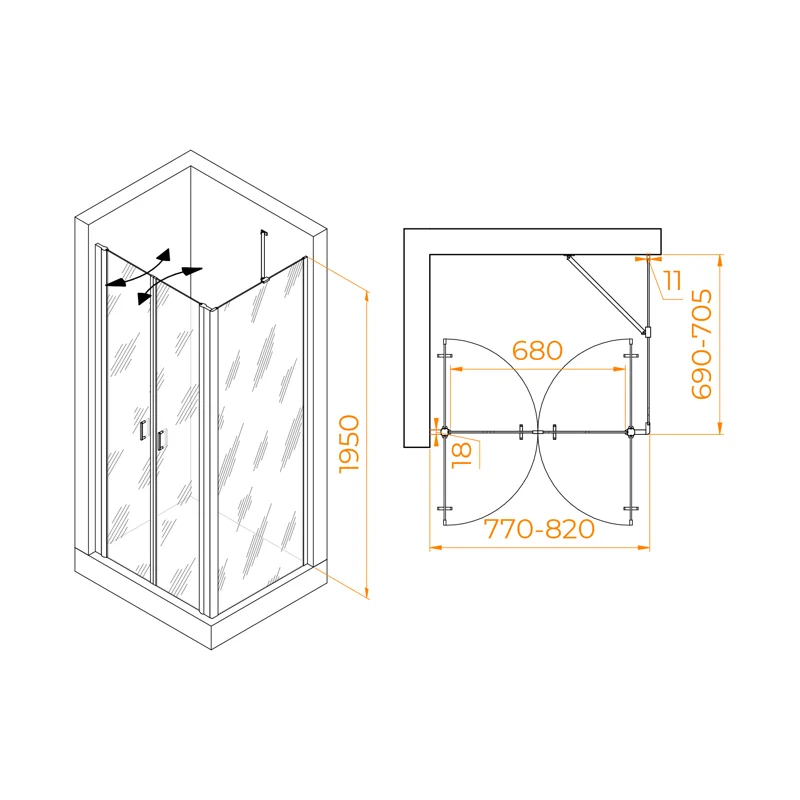 Душевой уголок RGW Passage 060814487-11 80x70 стекло прозрачное 6 мм
