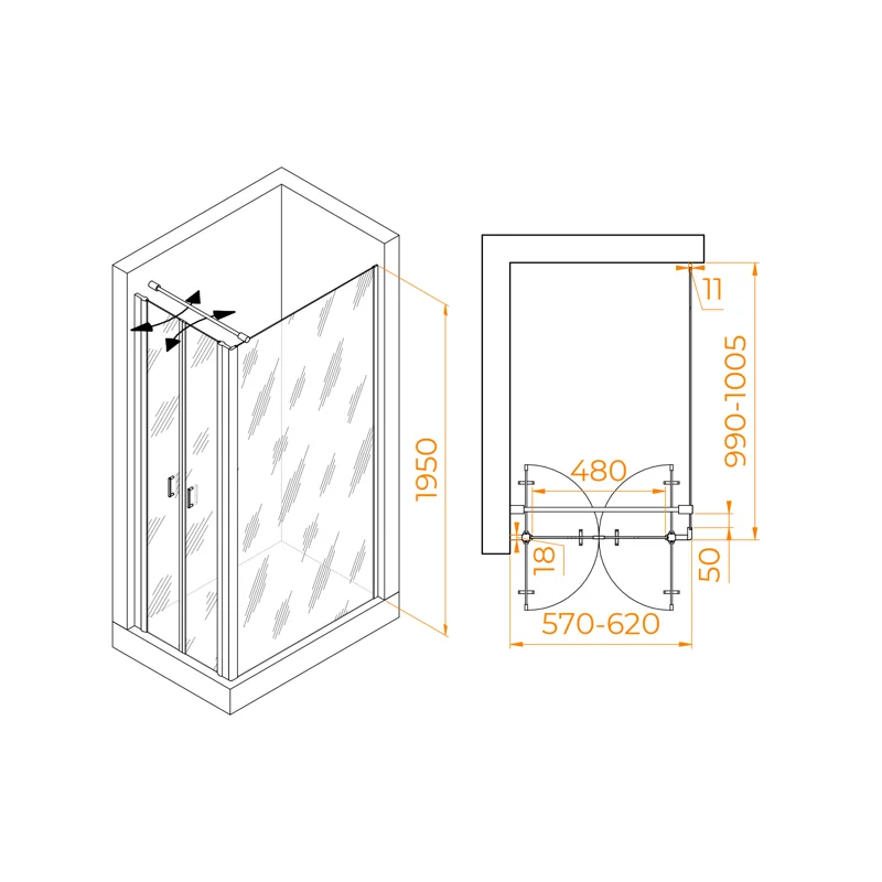 Душевой уголок RGW Passage 060814460-011 60x100 стекло прозрачное 6 мм