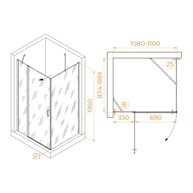 Душевой уголок RGW Leipzig 06124419-11 110x90 стекло прозрачное 6 мм