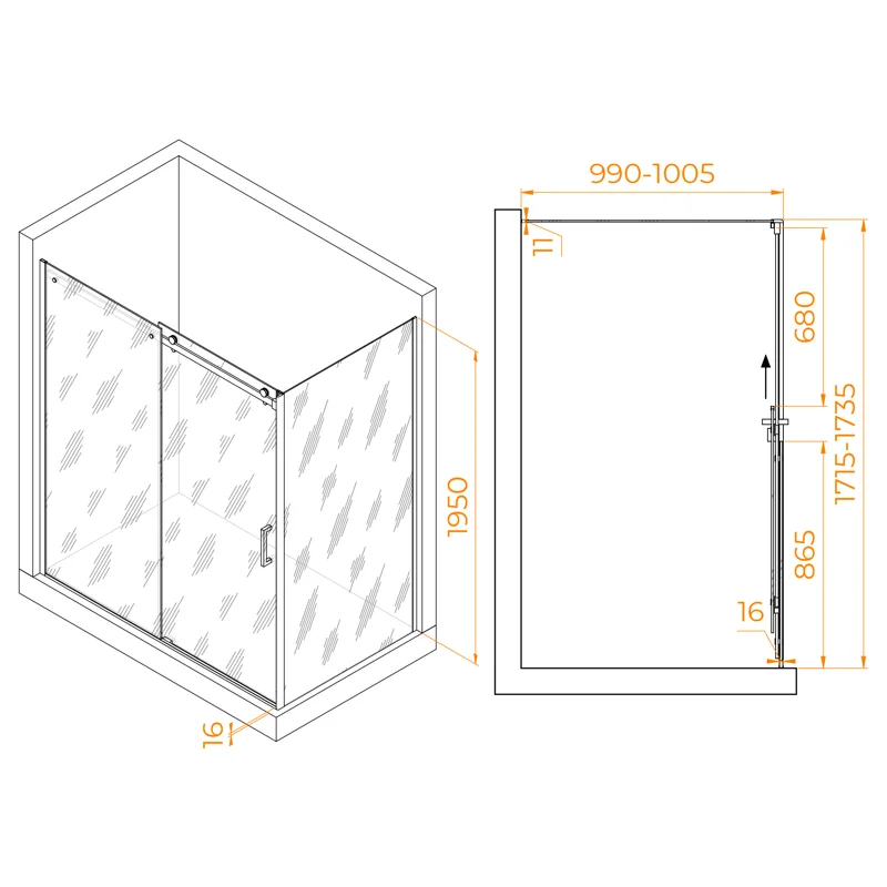 Душевой уголок RGW TO-44-1 (TO-14 + Z-060-2), 170 x 100 см, дверь раздвижная, стекло прозрачное, профиль хром, 020744170-11