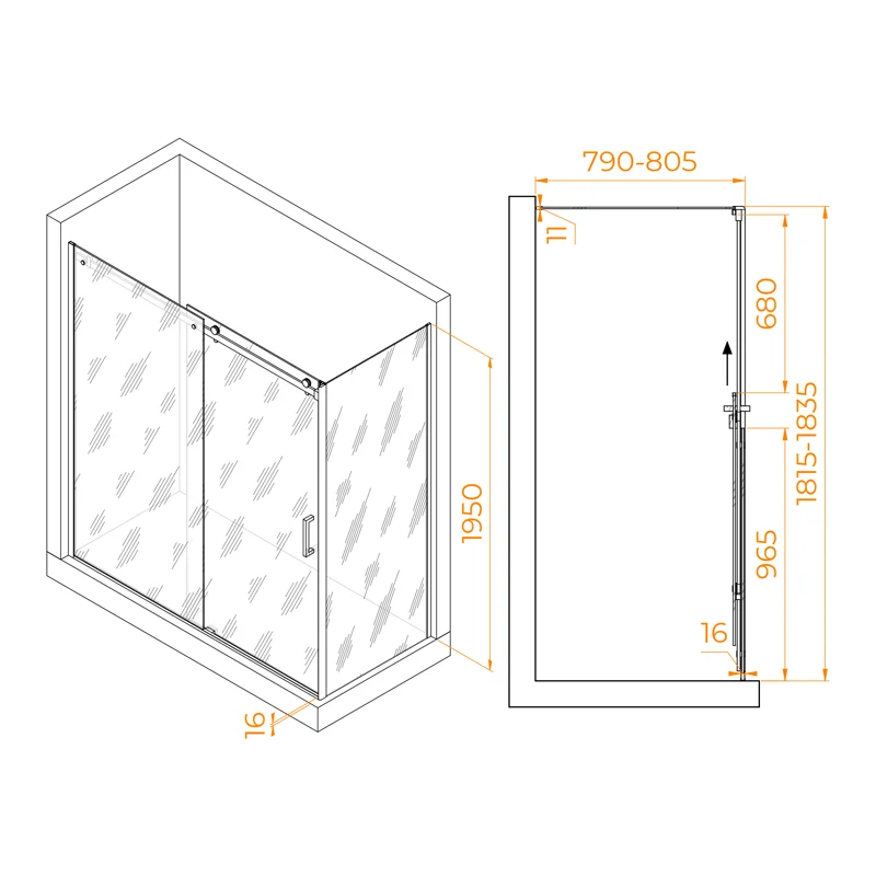 Душевой уголок RGW Tornado 02074488-11 180x80 стекло прозрачное 8 мм