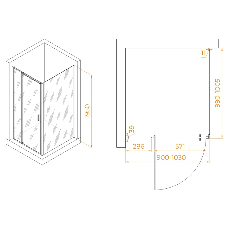 Душевой уголок RGW Passage 350807890-14 90x100 стекло прозрачное 6 мм