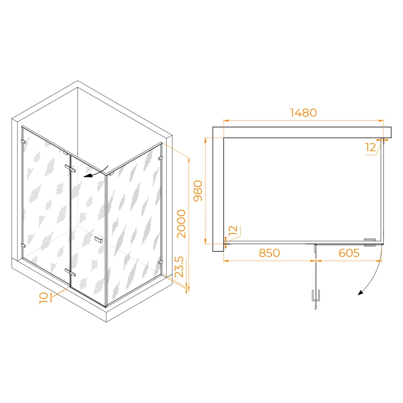 Душевой уголок RGW Stilvoll 353204050-11 150x100 стекло прозрачное 8 мм