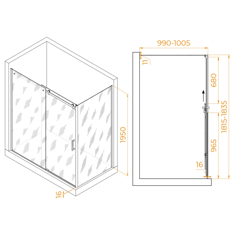 Душевой уголок RGW Tornado 02074480-11 180x100 стекло прозрачное 8 мм