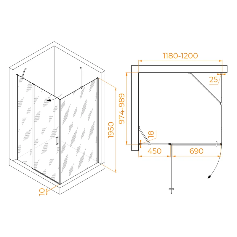 Душевой уголок RGW Leipzig 06124420-11 120x100 стекло прозрачное 6 мм