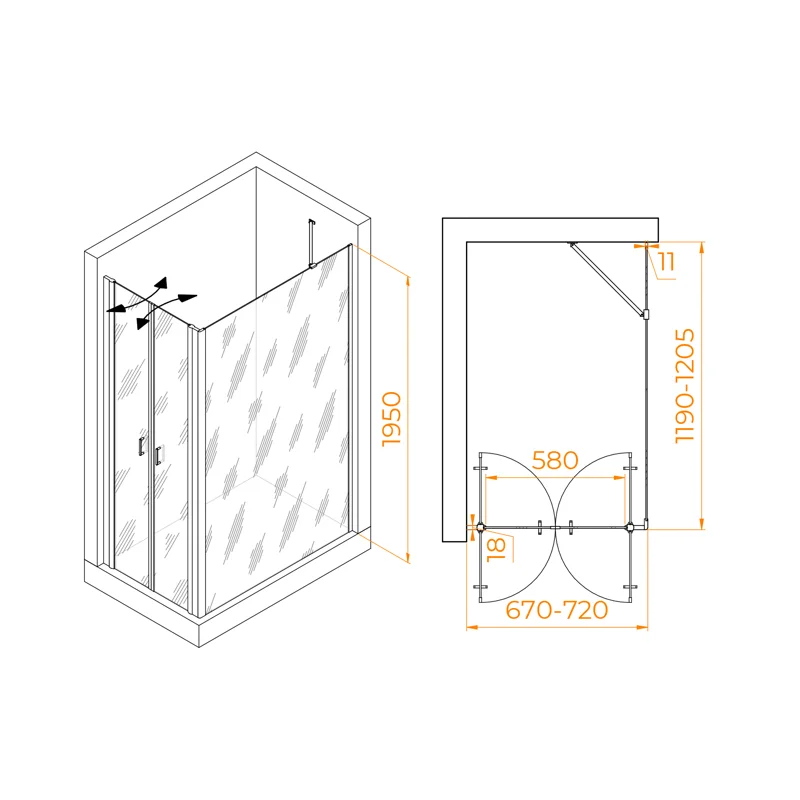 Душевой уголок RGW Passage 060814472-11 70x120 стекло прозрачное 6 мм