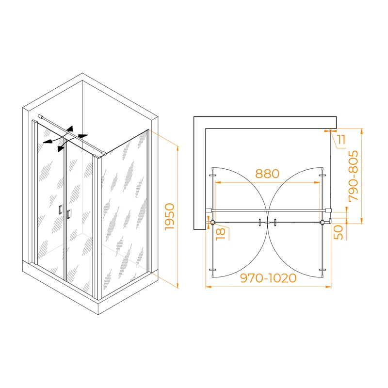 Душевой уголок RGW Passage 060814408-011 100x80 стекло прозрачное 6 мм