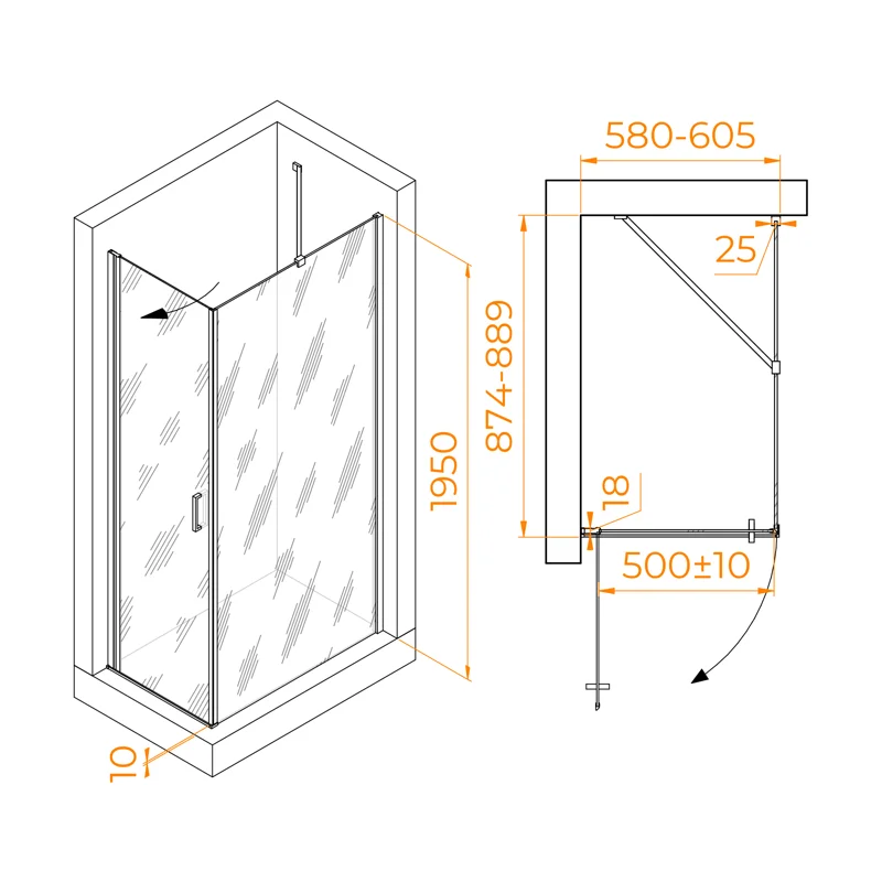 Душевой уголок RGW Leipzig 06123469-11 60x90 стекло прозрачное 6 мм